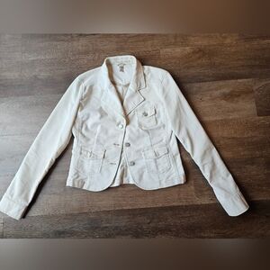 Aeropostale Y2K Style Ivory Cropped Corduroy Buttoned Blazer Jacket Womens Large